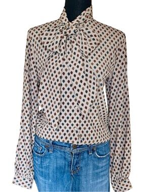 Vintage 1980s Foulard  Southwest Print Style Relaxed Bow Blouse by Dalton - M